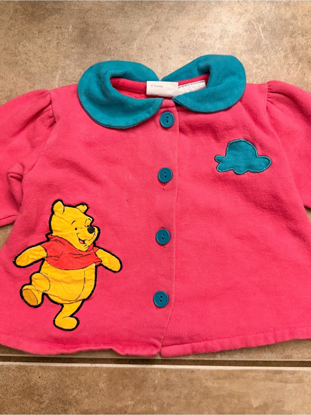 Vintage Disney Winnie the Pooh Pink & Teal Button-Up Sweater